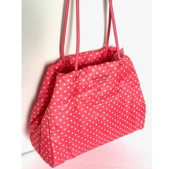 Kate Spade Everything Puffy Tote Dots Pink Nylon Leather Large Shoulder Bag - Picture 5 of 13